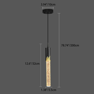 Luz colgante LED de cristal de aluminio con burbujas cilíndricas escandinavas contemporáneas para dormitorio 