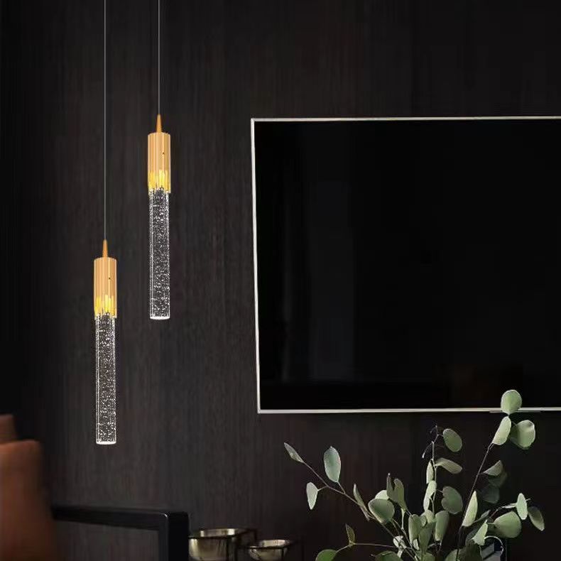 Luz colgante LED de cristal de aluminio con burbujas cilíndricas escandinavas contemporáneas para dormitorio 