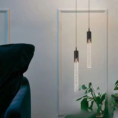 Luz colgante LED de cristal de aluminio con burbujas cilíndricas escandinavas contemporáneas para dormitorio 