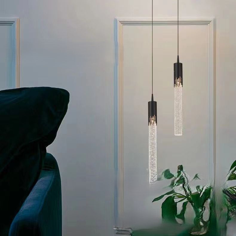 Luz colgante LED de cristal de aluminio con burbujas cilíndricas escandinavas contemporáneas para dormitorio 