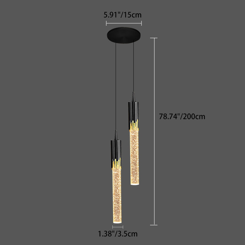 Luz colgante LED de cristal de aluminio con burbujas cilíndricas escandinavas contemporáneas para dormitorio 