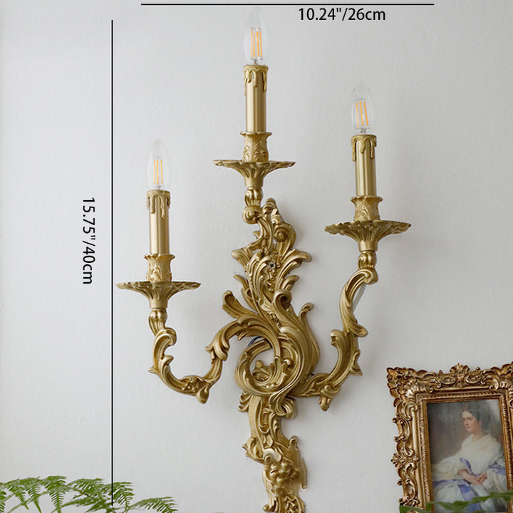 Lámpara de Aplique de Rama Francesa Tradicional Tallada en Cobre con 2/3 Luces para Dormitorio 