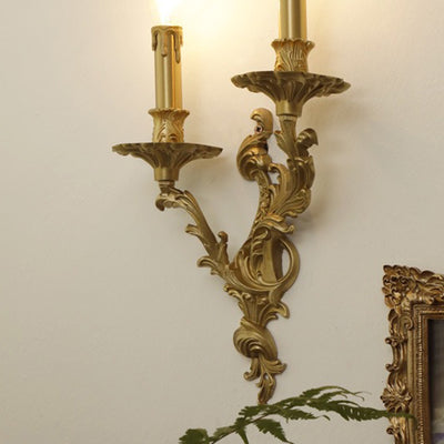 Lámpara de Aplique de Rama Francesa Tradicional Tallada en Cobre con 2/3 Luces para Dormitorio 