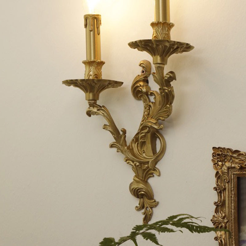 Lámpara de Aplique de Rama Francesa Tradicional Tallada en Cobre con 2/3 Luces para Dormitorio 