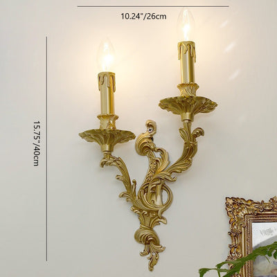 Lámpara de Aplique de Rama Francesa Tradicional Tallada en Cobre con 2/3 Luces para Dormitorio 