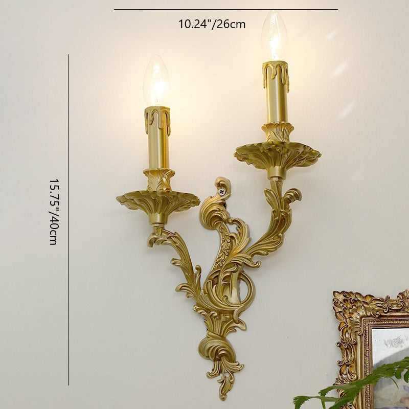 Lámpara de Aplique de Rama Francesa Tradicional Tallada en Cobre con 2/3 Luces para Dormitorio 