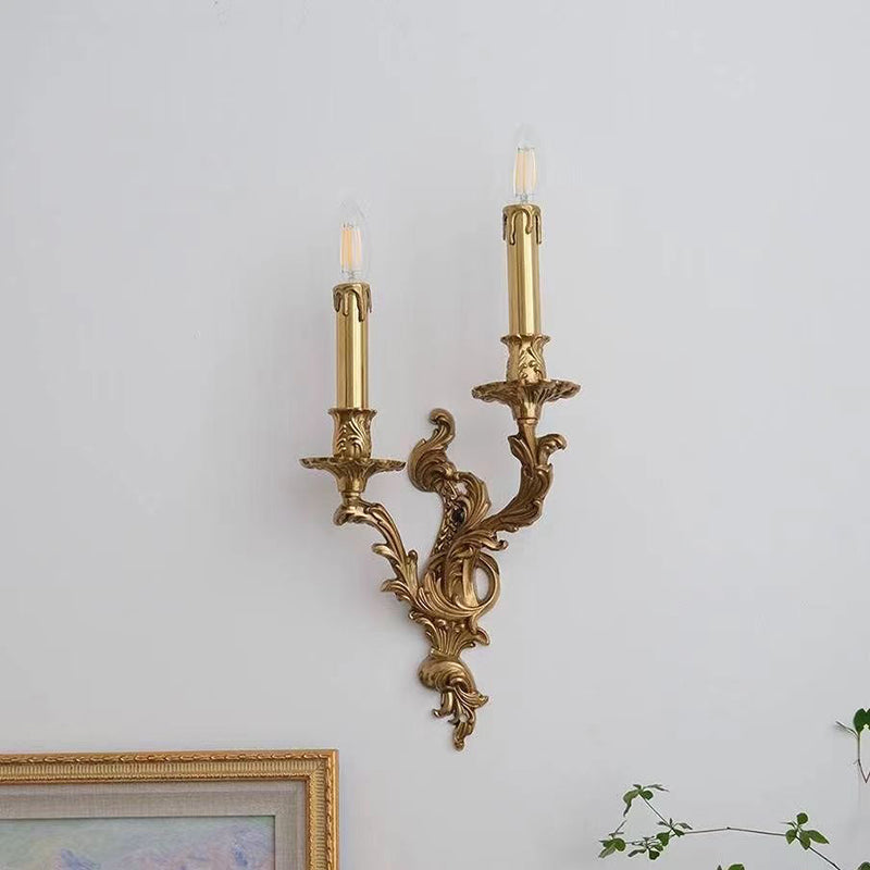 Lámpara de Aplique de Rama Francesa Tradicional Tallada en Cobre con 2/3 Luces para Dormitorio 
