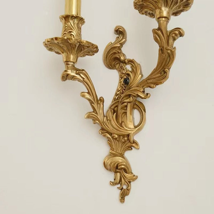 Applique murale traditionnelle française à branches sculptées en cuivre avec 2/3 lumières pour chambre 