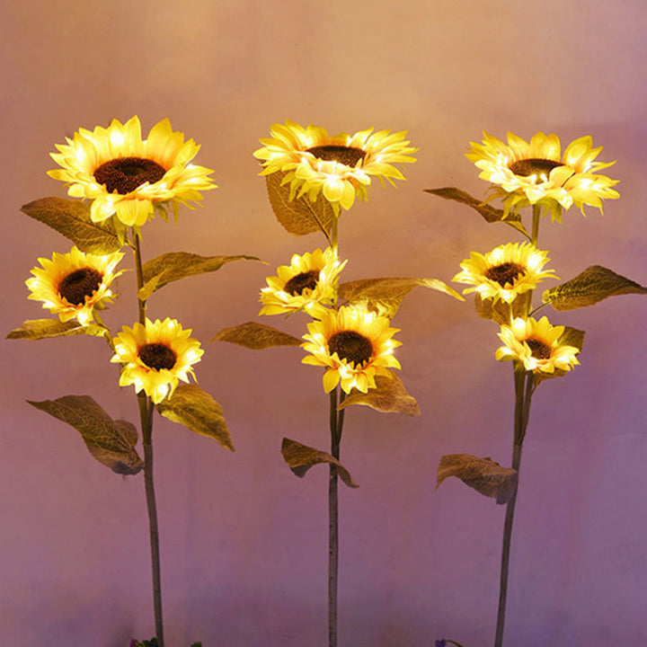 Modern Minimalist Solar Waterproof Faux Sunflower Stainless Steel ABS Fabric LED Ground Plug Landscape Lamp For Garden