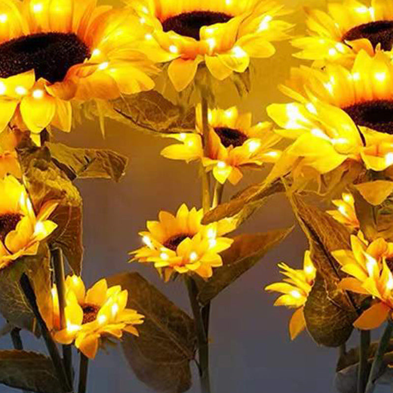 Modern Minimalist Solar Waterproof Faux Sunflower Stainless Steel ABS Fabric LED Ground Plug Landscape Lamp For Garden