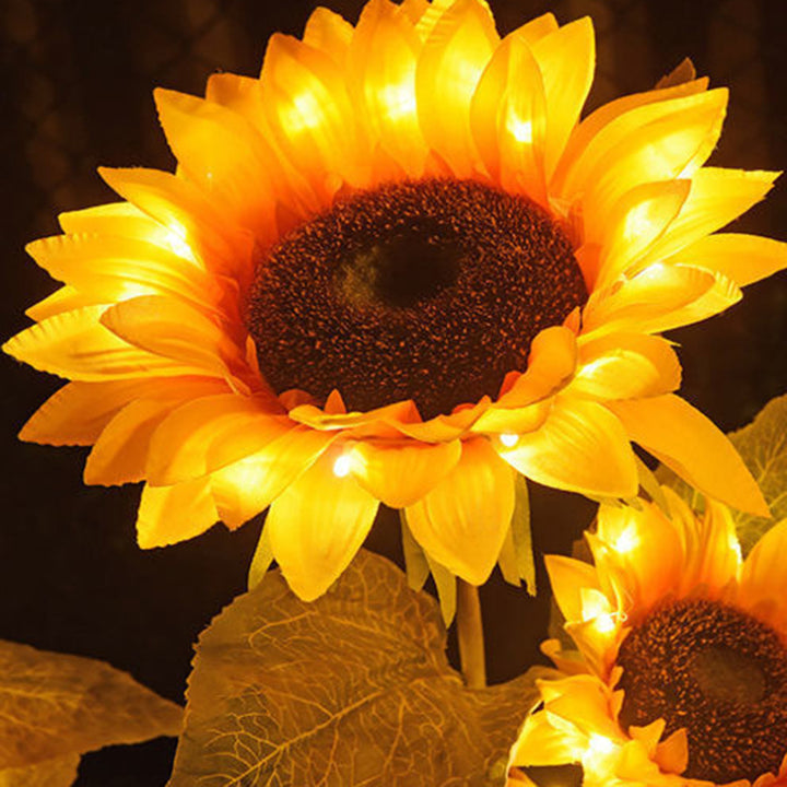 Modern Minimalist Solar Waterproof Faux Sunflower Stainless Steel ABS Fabric LED Ground Plug Landscape Lamp For Garden