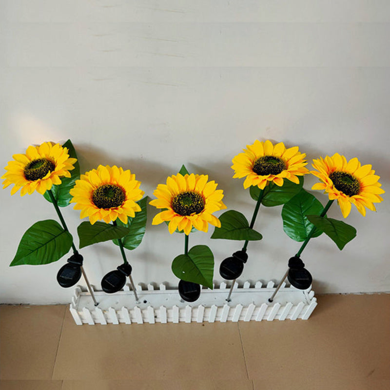 Modern Minimalist Solar Waterproof Faux Sunflower Stainless Steel ABS Fabric LED Ground Plug Landscape Lamp For Garden