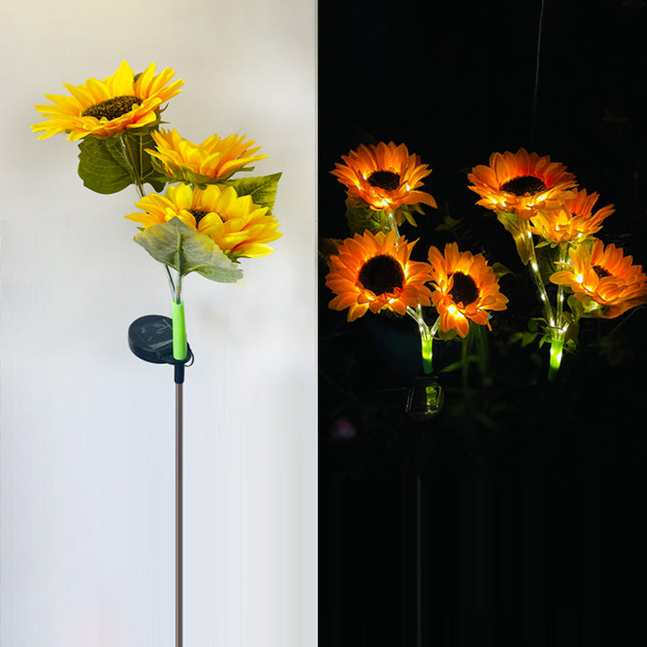 Modern Minimalist Solar Waterproof Faux Sunflower Stainless Steel ABS Fabric LED Ground Plug Landscape Lamp For Garden