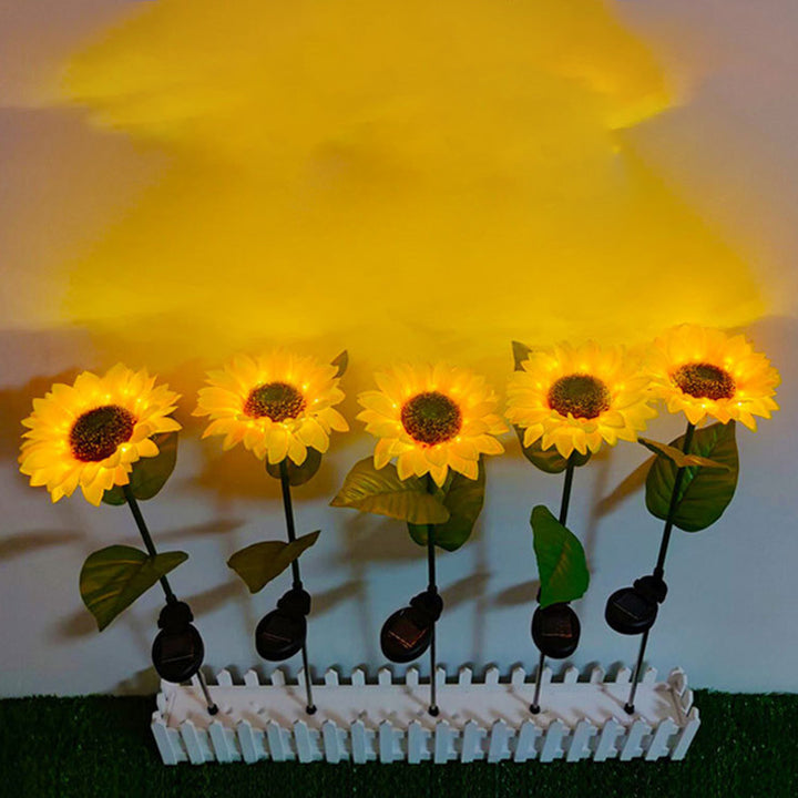 Modern Minimalist Solar Waterproof Faux Sunflower Stainless Steel ABS Fabric LED Ground Plug Landscape Lamp For Garden