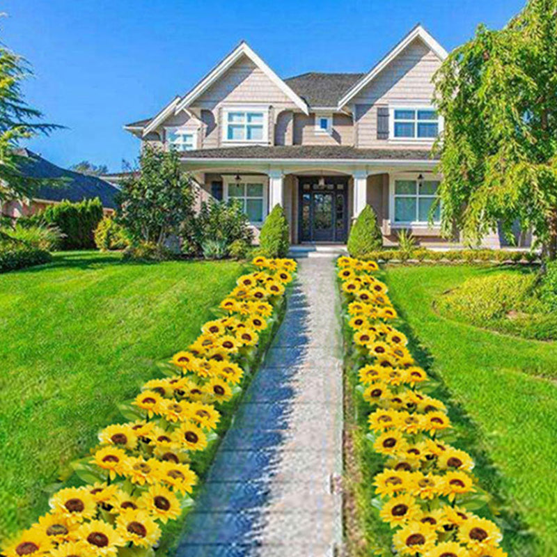 Modern Minimalist Solar Waterproof Faux Sunflower Stainless Steel ABS Fabric LED Ground Plug Landscape Lamp For Garden