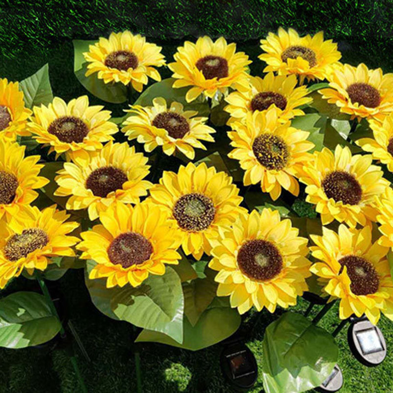 Modern Minimalist Solar Waterproof Faux Sunflower Stainless Steel ABS Fabric LED Ground Plug Landscape Lamp For Garden