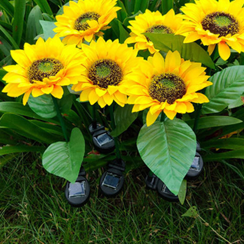 Modern Minimalist Solar Waterproof Faux Sunflower Stainless Steel ABS Fabric LED Ground Plug Landscape Lamp For Garden