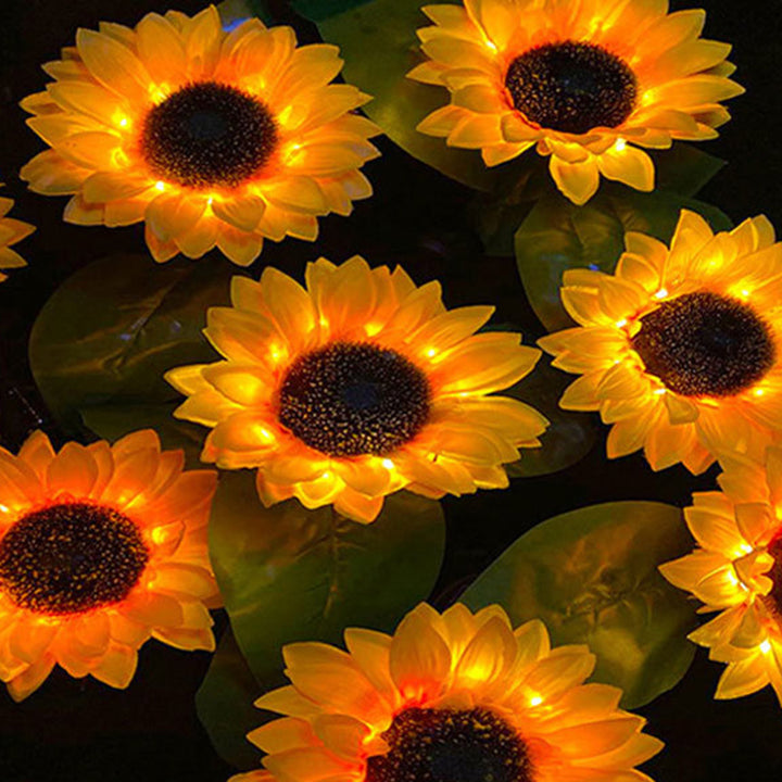 Modern Minimalist Solar Waterproof Faux Sunflower Stainless Steel ABS Fabric LED Ground Plug Landscape Lamp For Garden