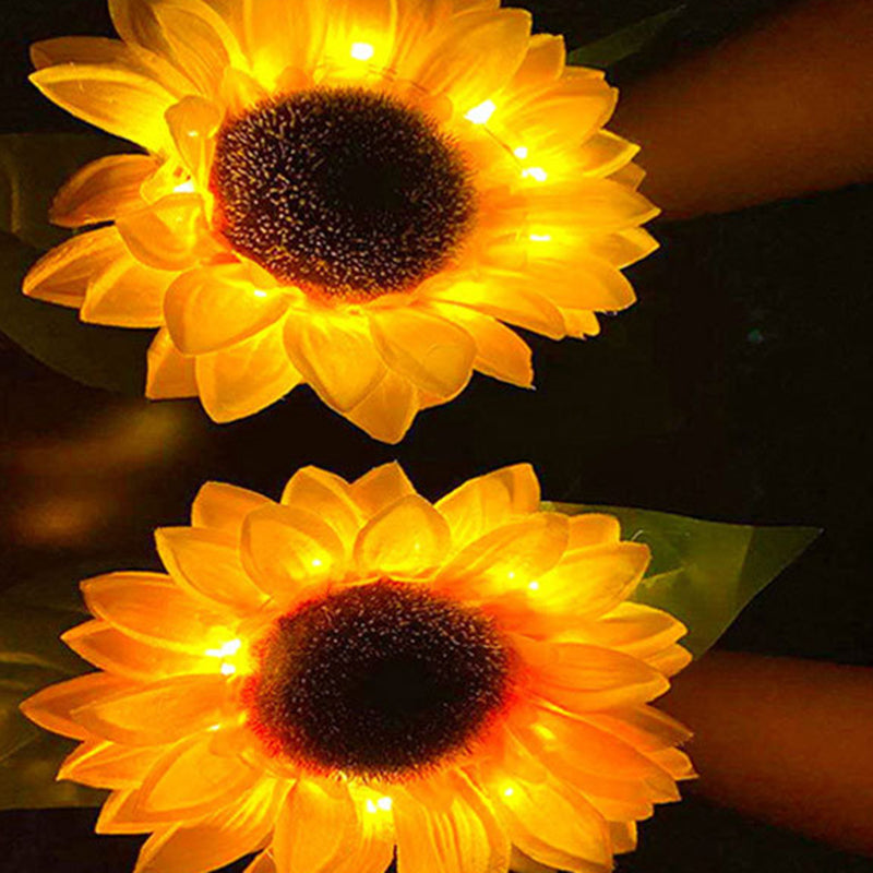 Modern Minimalist Solar Waterproof Faux Sunflower Stainless Steel ABS Fabric LED Ground Plug Landscape Lamp For Garden