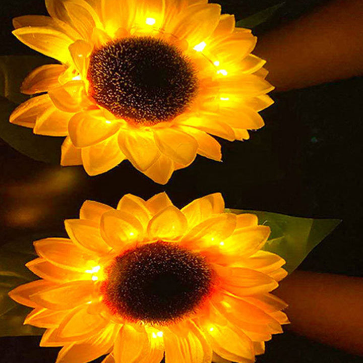 Modern Minimalist Solar Waterproof Faux Sunflower Stainless Steel ABS Fabric LED Ground Plug Landscape Lamp For Garden