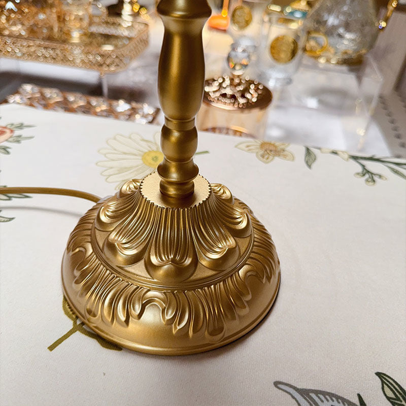 Traditional Vintage Half Round Tassel Bamboo Leaf Pattern Iron Fabric 1-Light Table Lamp For Bedroom