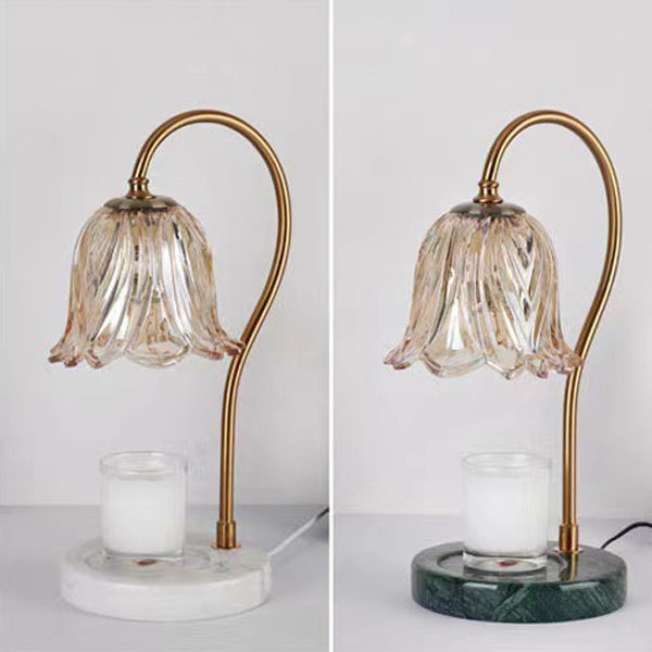 Contemporary Scandinavian Bellflower Disc Base Marble Iron Glass 1-Light Melting Wax Table Lamp For Bedroom
