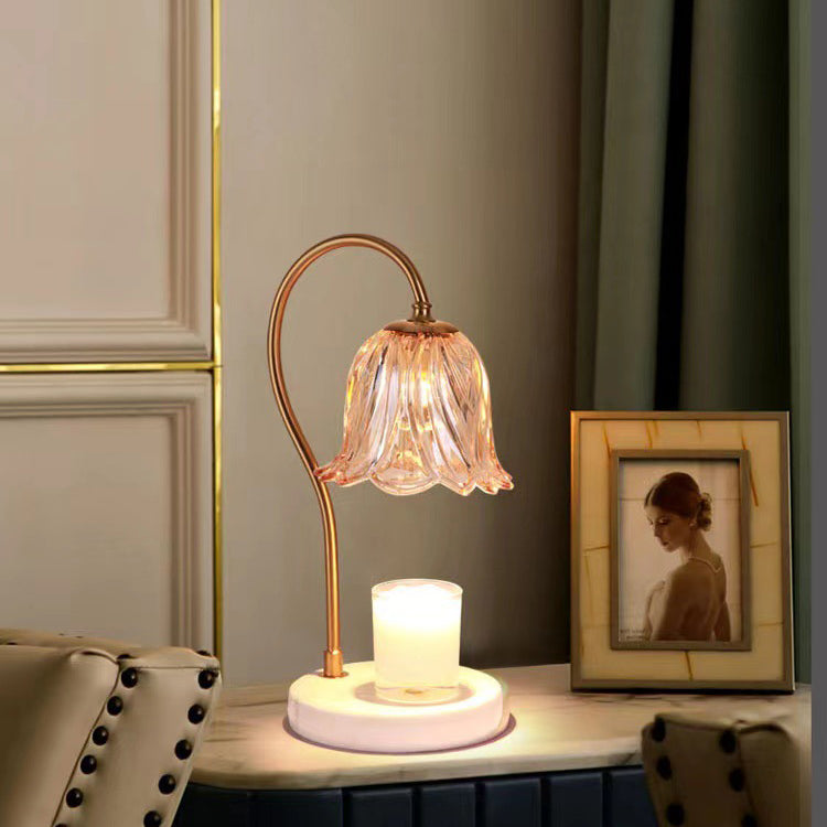 Lámpara de mesa de cera derretida de 1 luz de hierro y vidrio de mármol con base de campanilla escandinava contemporánea para dormitorio 