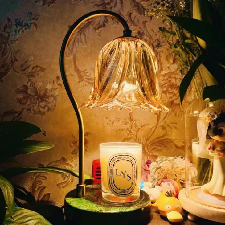 Lámpara de mesa de cera derretida de 1 luz de hierro y vidrio de mármol con base de campanilla escandinava contemporánea para dormitorio 