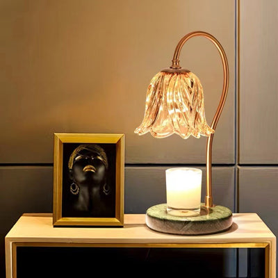 Lámpara de mesa de cera derretida de 1 luz de hierro y vidrio de mármol con base de campanilla escandinava contemporánea para dormitorio 