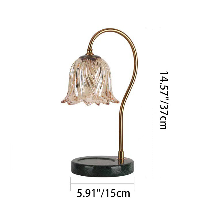 Lámpara de mesa de cera derretida de 1 luz de hierro y vidrio de mármol con base de campanilla escandinava contemporánea para dormitorio 