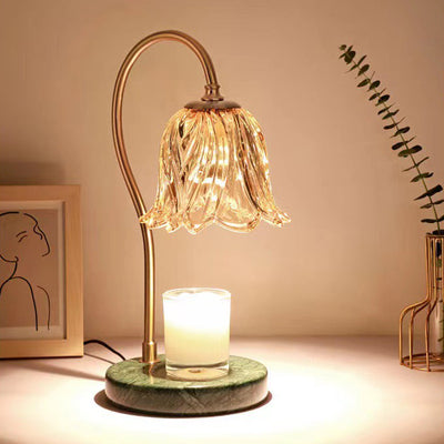 Lámpara de mesa de cera derretida de 1 luz de hierro y vidrio de mármol con base de campanilla escandinava contemporánea para dormitorio 