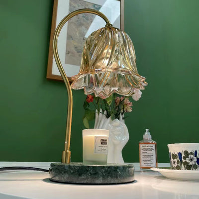 Lámpara de mesa de cera derretida de 1 luz de hierro y vidrio de mármol con base de campanilla escandinava contemporánea para dormitorio 