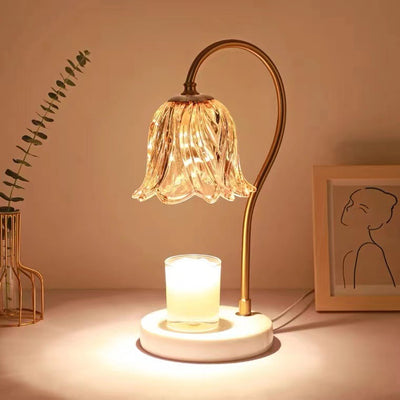 Lámpara de mesa de cera derretida de 1 luz de hierro y vidrio de mármol con base de campanilla escandinava contemporánea para dormitorio 
