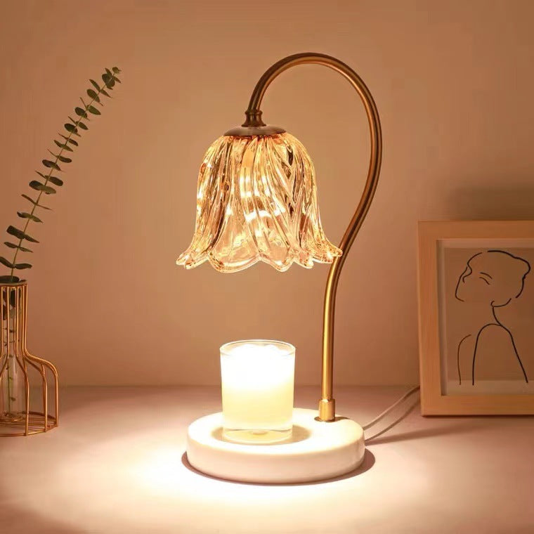 Lámpara de mesa de cera derretida de 1 luz de hierro y vidrio de mármol con base de campanilla escandinava contemporánea para dormitorio 