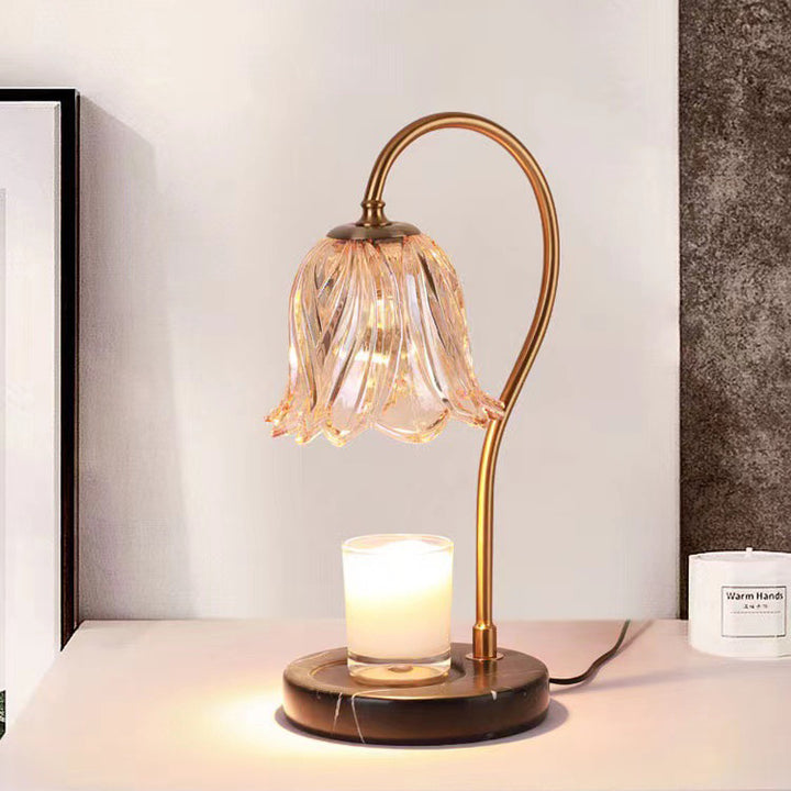 Contemporary Scandinavian Bellflower Disc Base Marble Iron Glass 1-Light Melting Wax Table Lamp For Bedroom