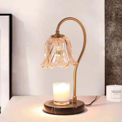 Lámpara de mesa de cera derretida de 1 luz de hierro y vidrio de mármol con base de campanilla escandinava contemporánea para dormitorio 