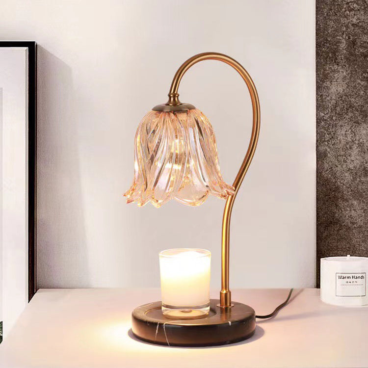 Lámpara de mesa de cera derretida de 1 luz de hierro y vidrio de mármol con base de campanilla escandinava contemporánea para dormitorio 
