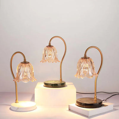 Lámpara de mesa de cera derretida de 1 luz de hierro y vidrio de mármol con base de campanilla escandinava contemporánea para dormitorio 