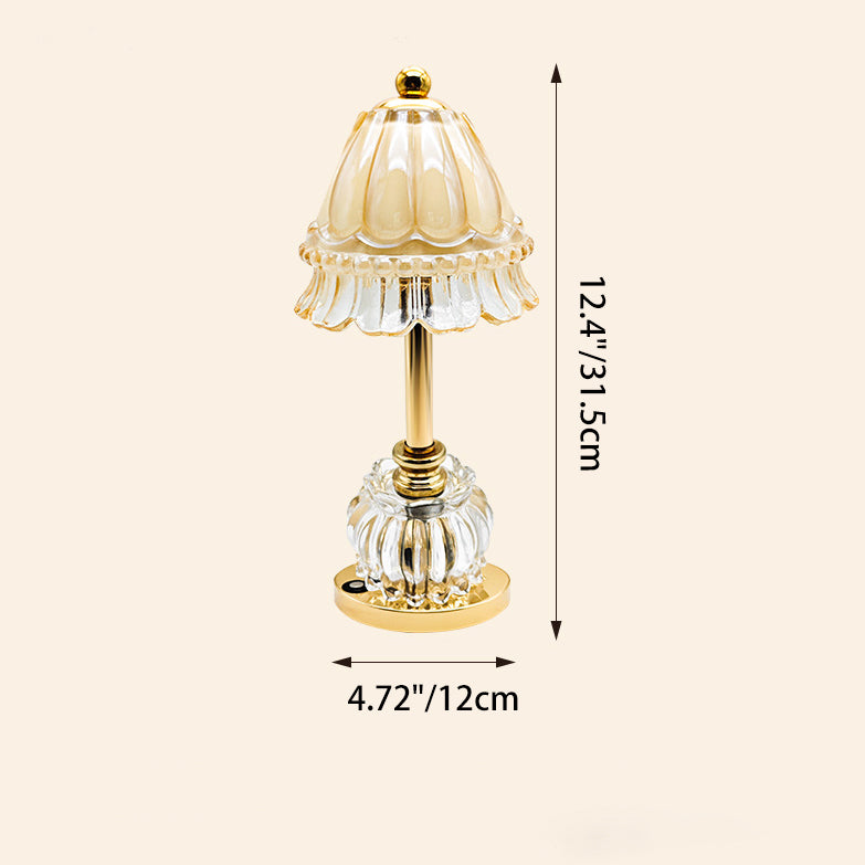 Traditionelle Vintage-Blumenscheibenbasis Wiederaufladbare Eisen-Glas-LED-Tischlampe Für Schlafzimmer 