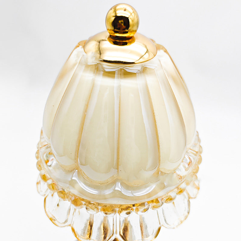 Traditional Vintage Flower Disc Base Rechargeable Iron Glass LED Table Lamp For Bedroom