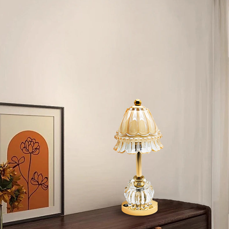 Traditional Vintage Flower Disc Base Rechargeable Iron Glass LED Table ...