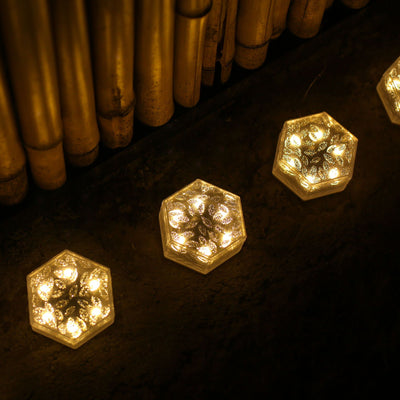 Moderna luz de paisaje para césped con LED, azulejo de hielo hexagonal solar minimalista impermeable de ABS y PVC para patio al aire libre 