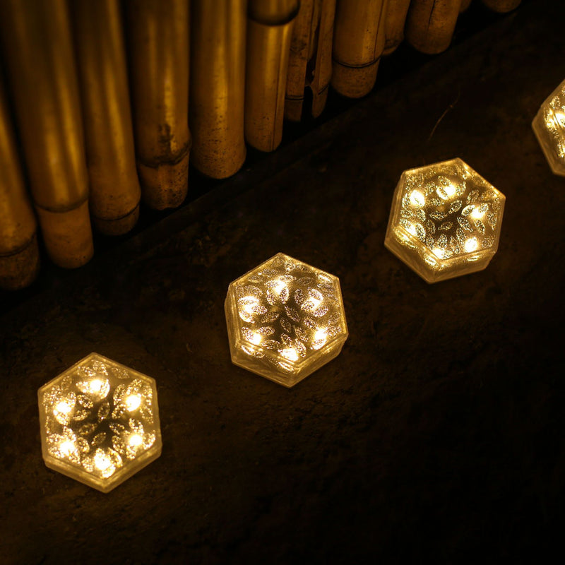 Moderna luz de paisaje para césped con LED, azulejo de hielo hexagonal solar minimalista impermeable de ABS y PVC para patio al aire libre 