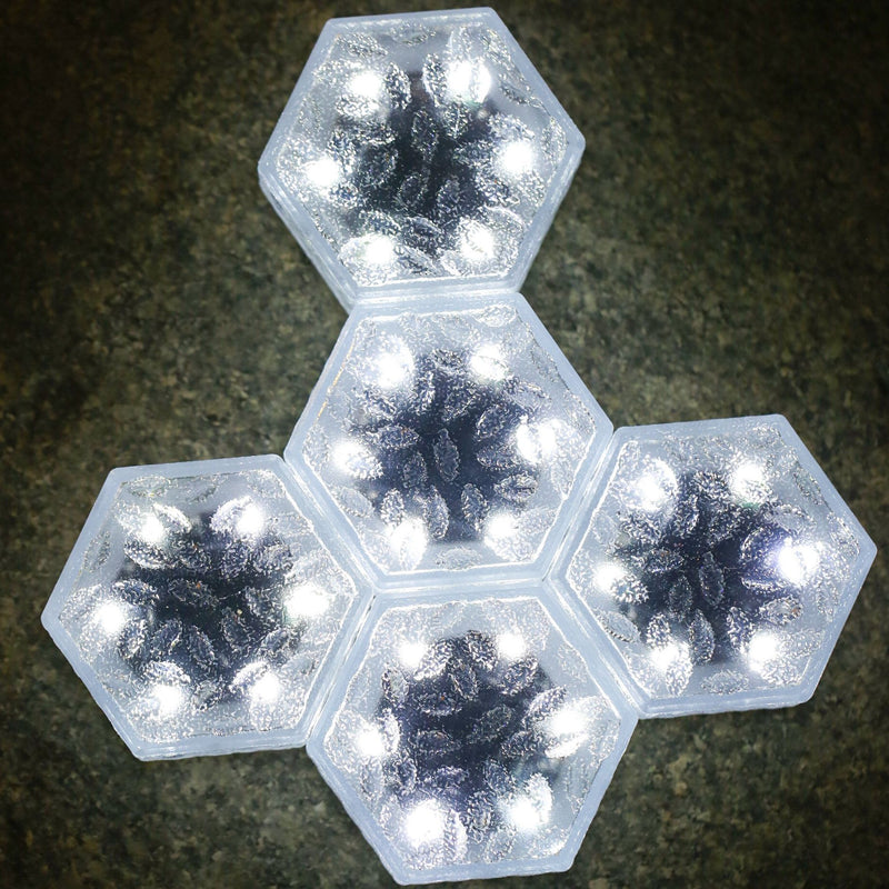 Moderna luz de paisaje para césped con LED, azulejo de hielo hexagonal solar minimalista impermeable de ABS y PVC para patio al aire libre 