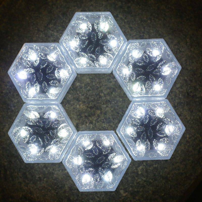 Moderna luz de paisaje para césped con LED, azulejo de hielo hexagonal solar minimalista impermeable de ABS y PVC para patio al aire libre 
