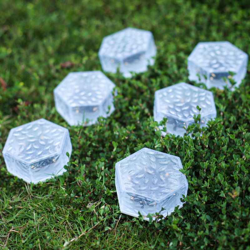 Moderna luz de paisaje para césped con LED, azulejo de hielo hexagonal solar minimalista impermeable de ABS y PVC para patio al aire libre 