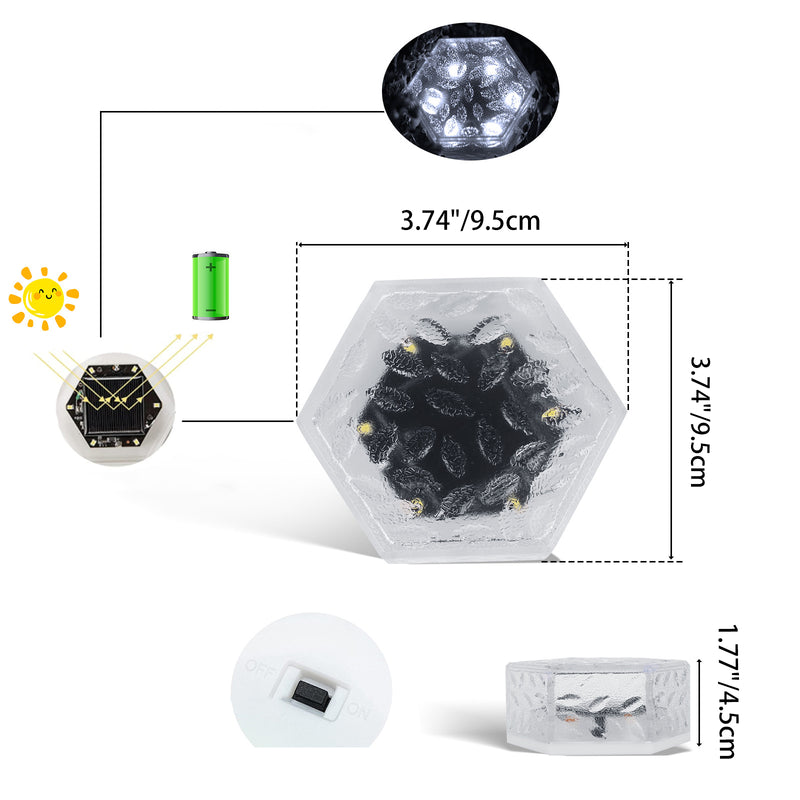 Moderna luz de paisaje para césped con LED, azulejo de hielo hexagonal solar minimalista impermeable de ABS y PVC para patio al aire libre 