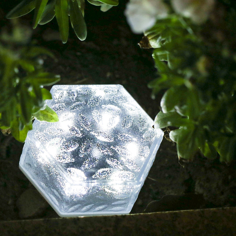 Moderna luz de paisaje para césped con LED, azulejo de hielo hexagonal solar minimalista impermeable de ABS y PVC para patio al aire libre 
