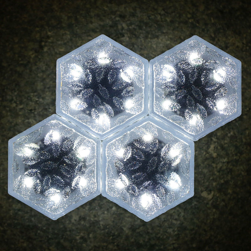 Moderna luz de paisaje para césped con LED, azulejo de hielo hexagonal solar minimalista impermeable de ABS y PVC para patio al aire libre 