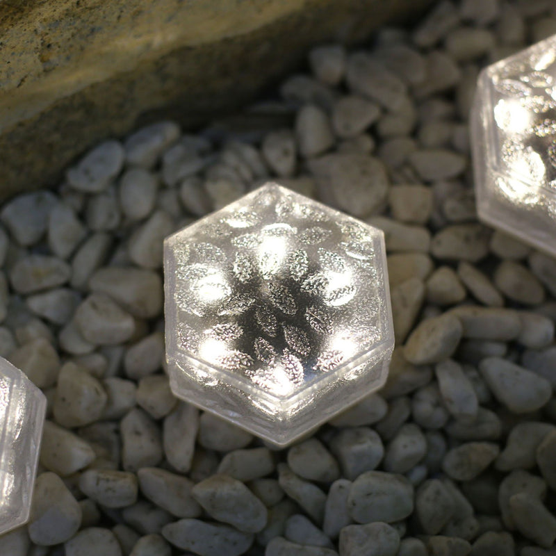 Moderna luz de paisaje para césped con LED, azulejo de hielo hexagonal solar minimalista impermeable de ABS y PVC para patio al aire libre 
